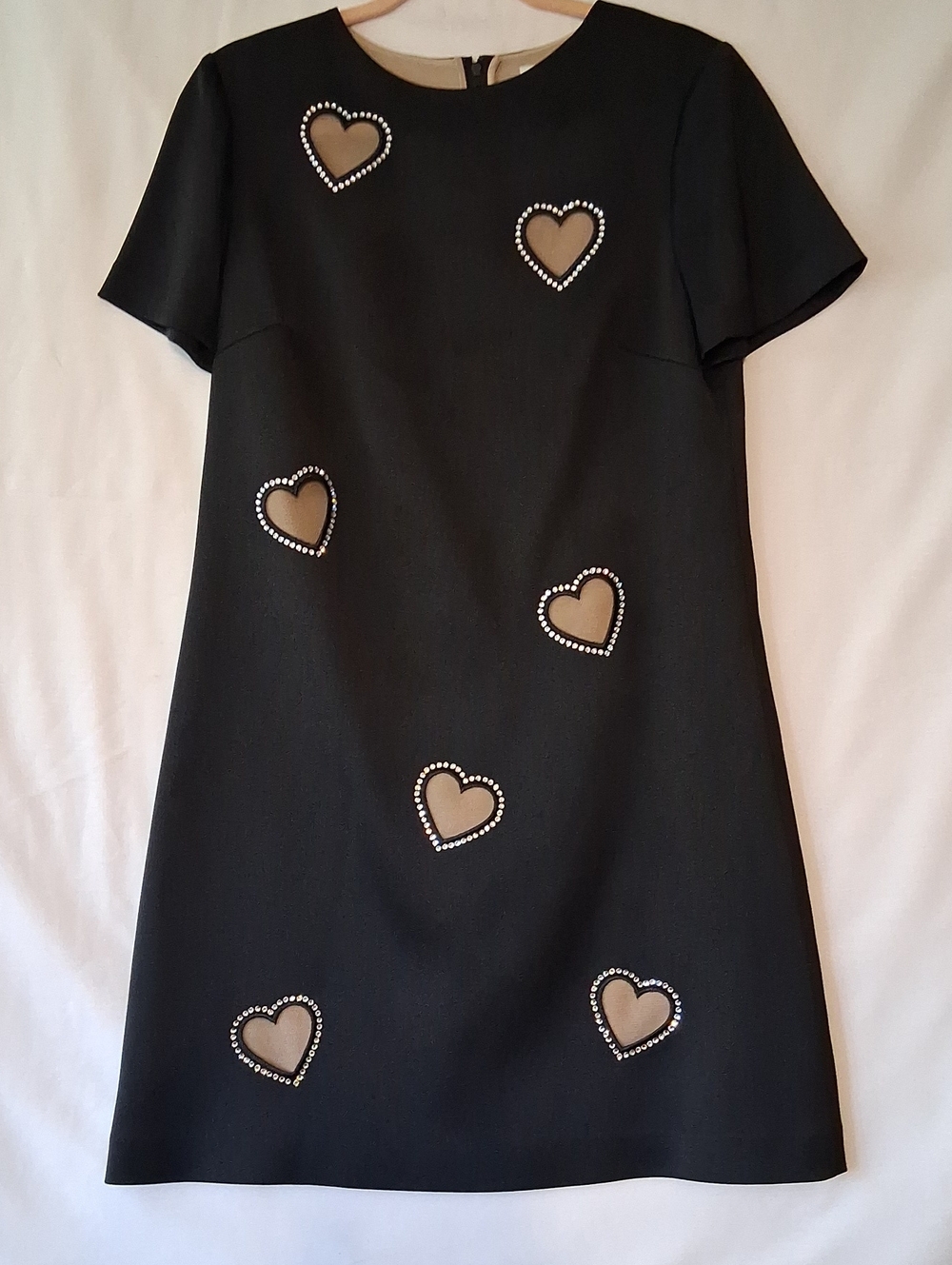 Alice + Olivia Black Mini Dress with Rhinestone-Trimmed Heart Cutouts